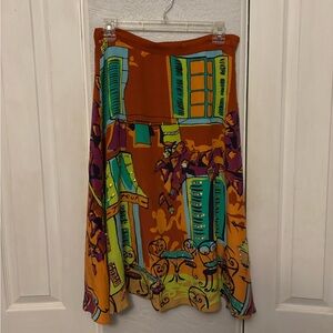 Vintage Y2K 100% Silk Multicolor Skirt Paris Theme Sequined Size Medium